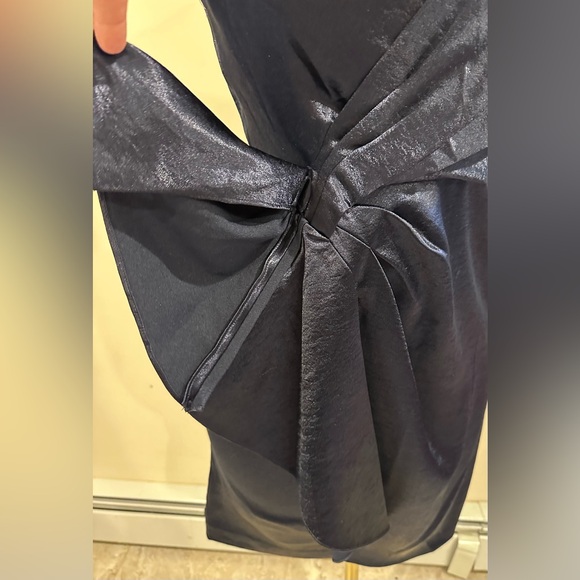 Anne Klien Satin Midnight Blue Midi Draped Cowl Neck Zipper Closure On Side Sz 6 - Picture 6 of 15